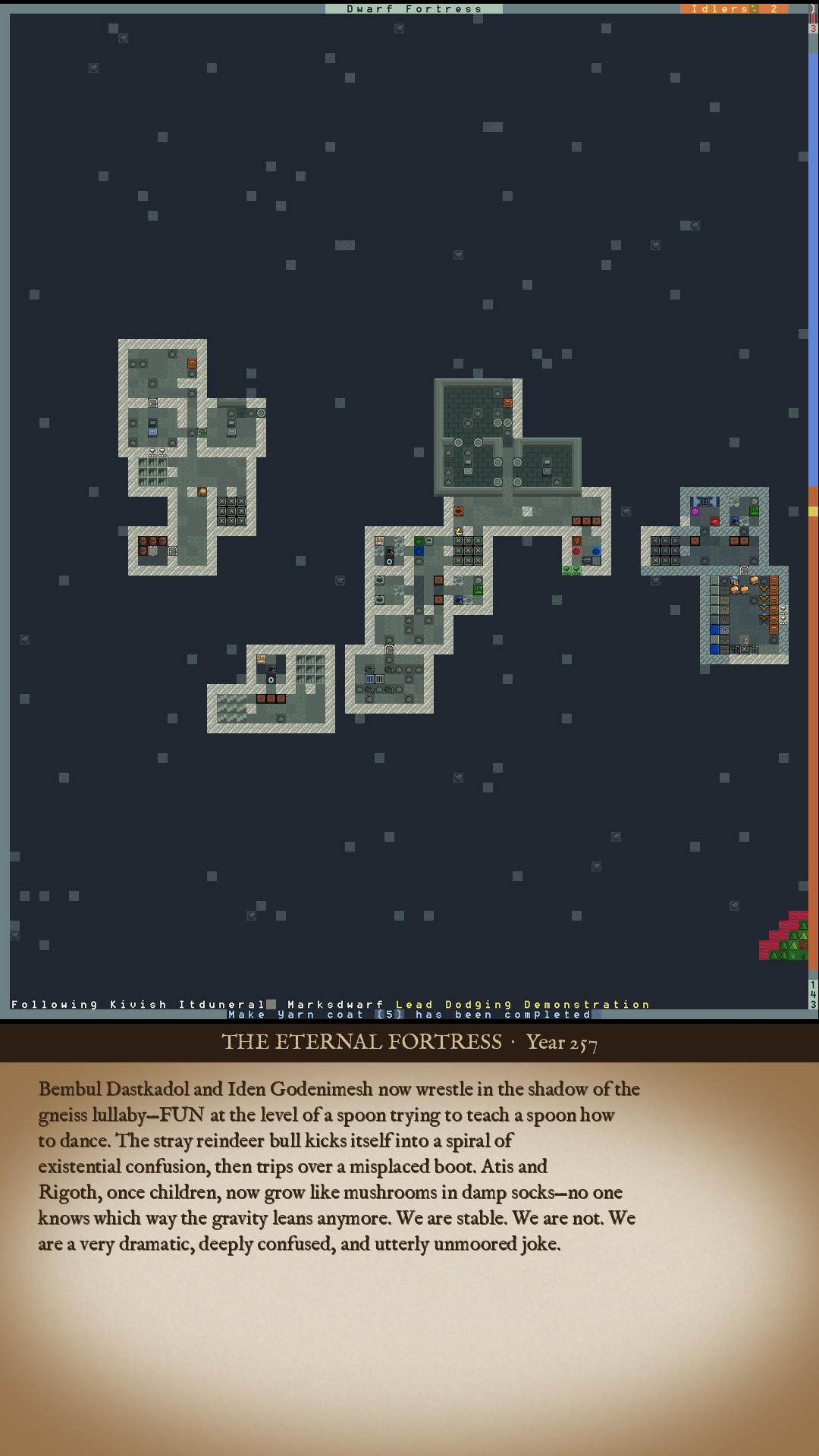Live view of the fortress with the chronicler's latest entry